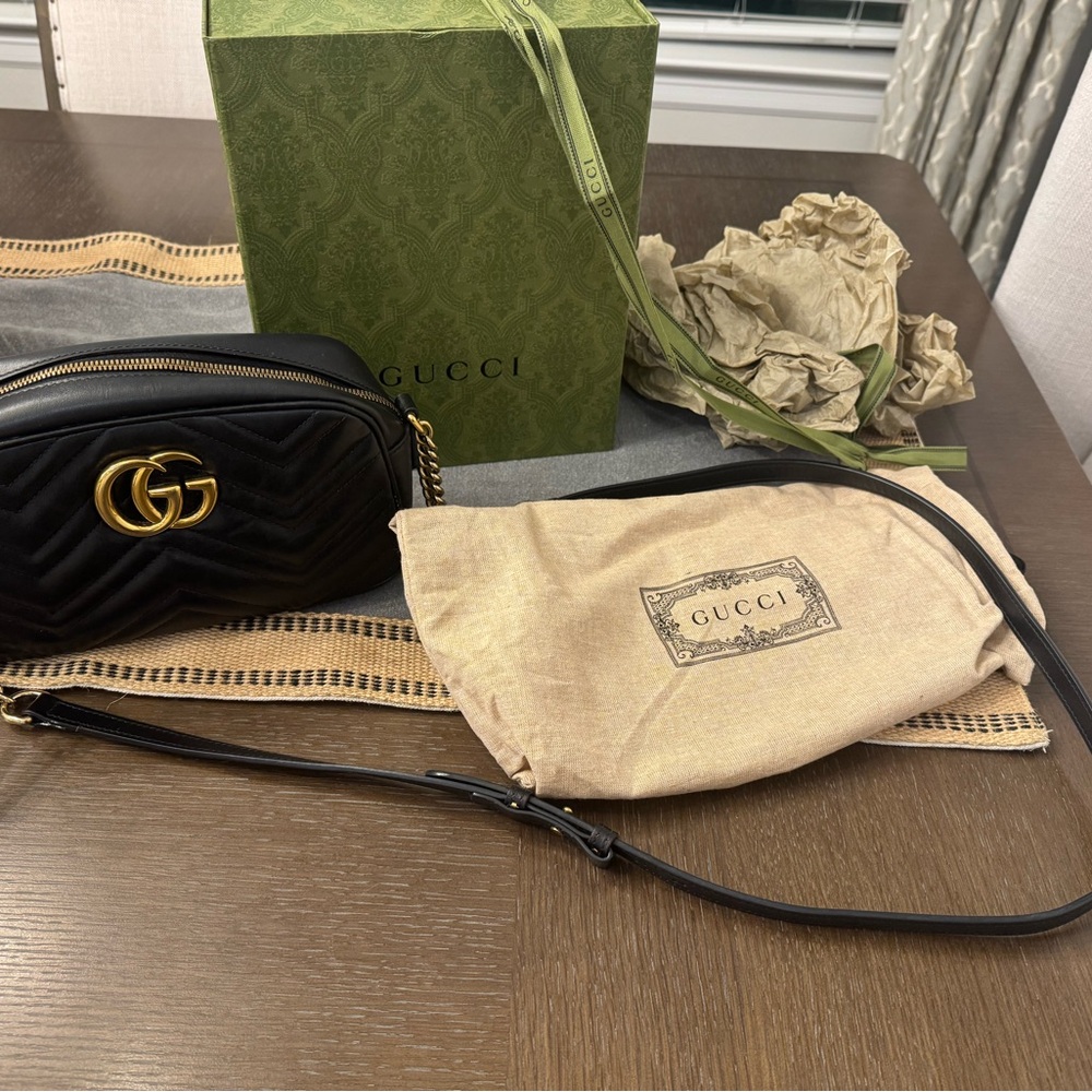 Gucci Marmont Black Crossbody Bag with Gold GG Logo